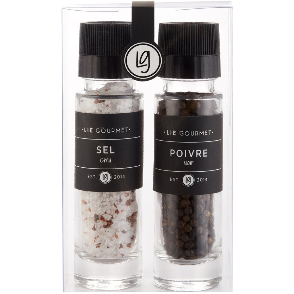 LIE GOURMET Gavesæt små kværne - salt/chili & sort peber (108 g/ 55 g) Gift set Salt and pepper